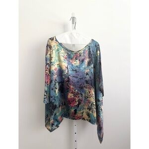 AUM-COUTURE Silk Poncho Top Multi-Color | OS